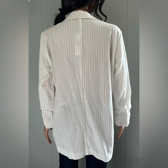 Drew Narrow Stripe Linen Blend Blazer White Lightweight Jacket Medium NWT - Picture 7 of 8